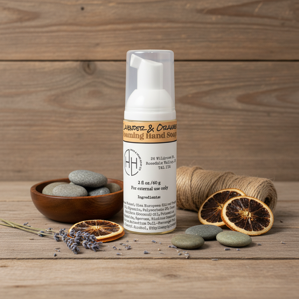 Lavender & Orange Foaming Hand Soap - 2oz Travel Bottle with Rustic Props