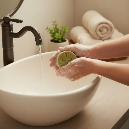 Gardener’s Soap bar being used at sink