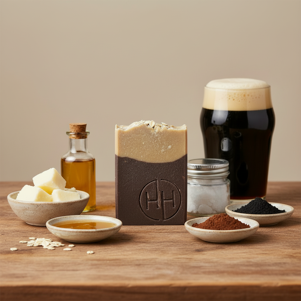 Honey Oatmeal Porter handmade soap bar with honey, oats, and dark porter