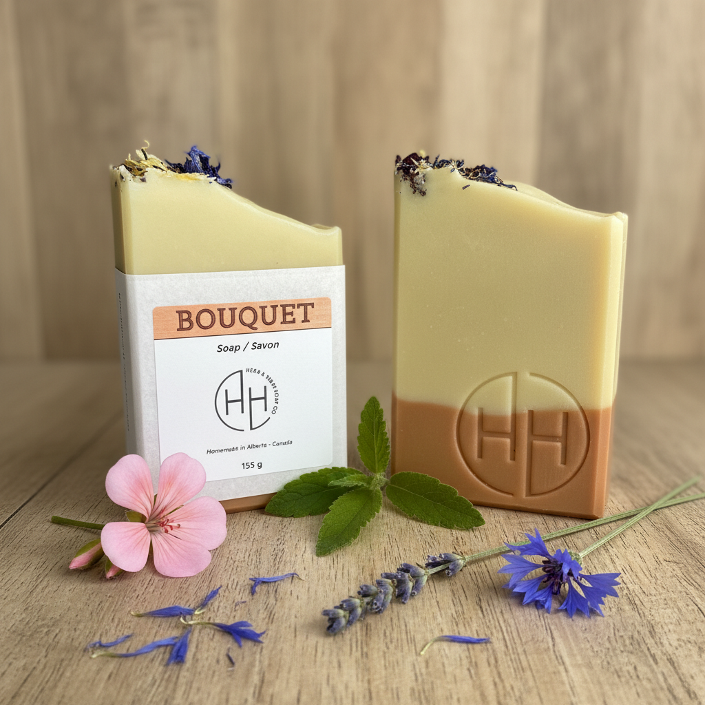 Bouquet Soap Standing Upright with Floral Ingredients