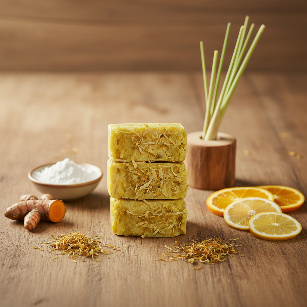 Calendula Soap - Square Format with Ingredients
