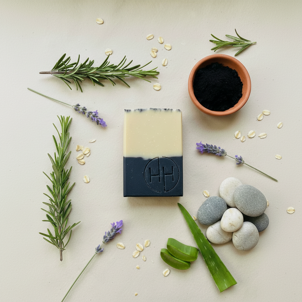 Charcoal & Clay Soap - Square Format Flat Lay