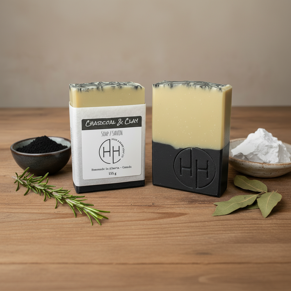 Charcoal & Clay Soap - Square Format with Ingredients
