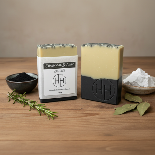 Charcoal & Clay Soap - Square Format with Ingredients