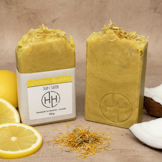 Citrus Bloom Soap with Rustic Background