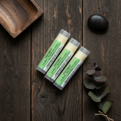 Coconut Lip Balm 3-Diagonal - Rustic Dark Wood