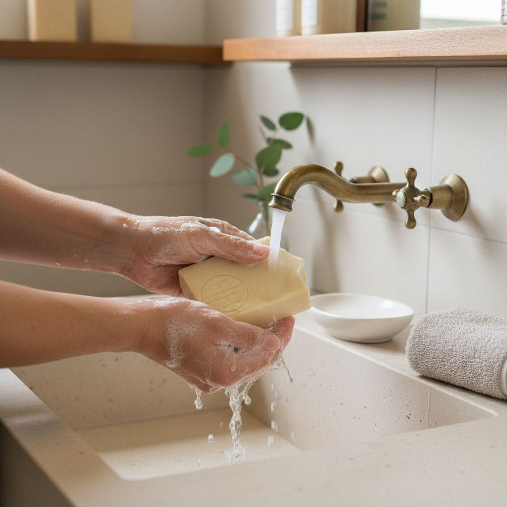 Goat Milk Soap - In Use Bathroom Lifestyle