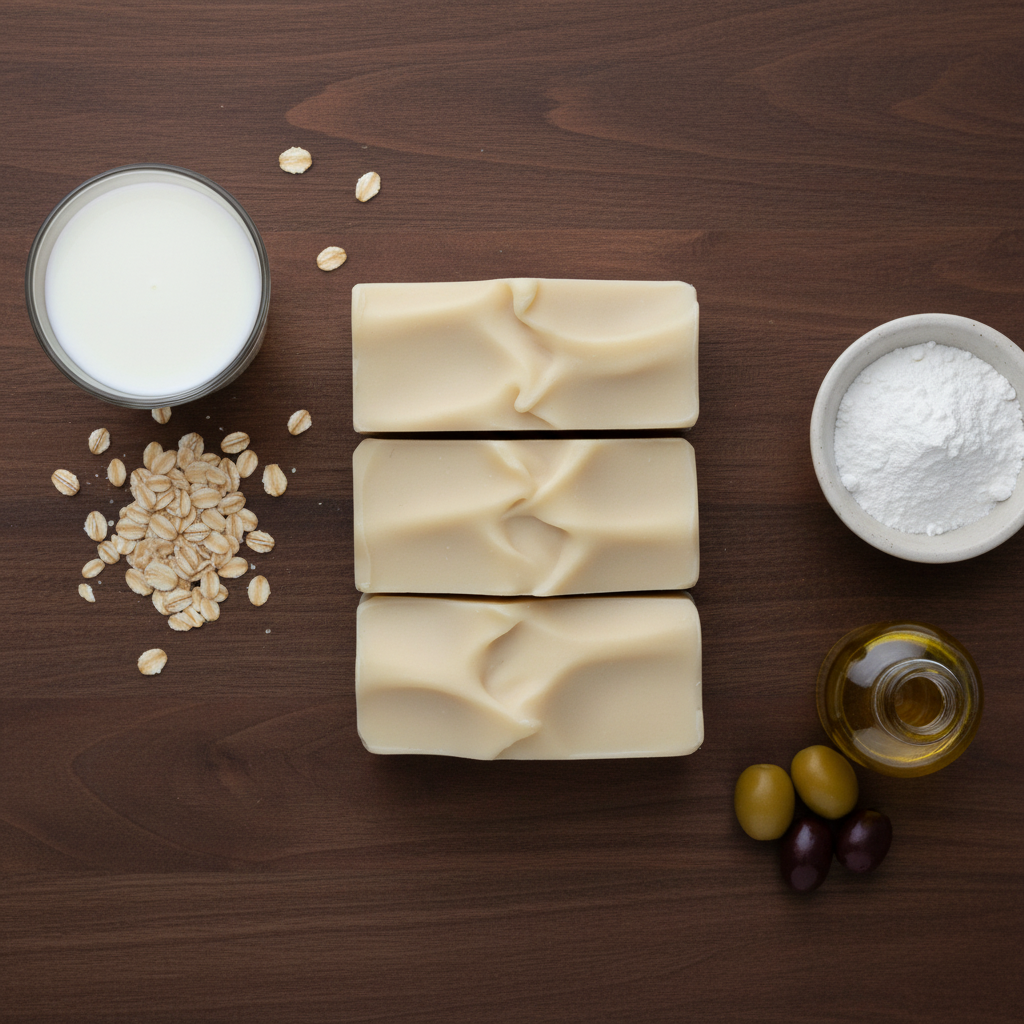 Goat Milk Soap - Top View Flat Lay