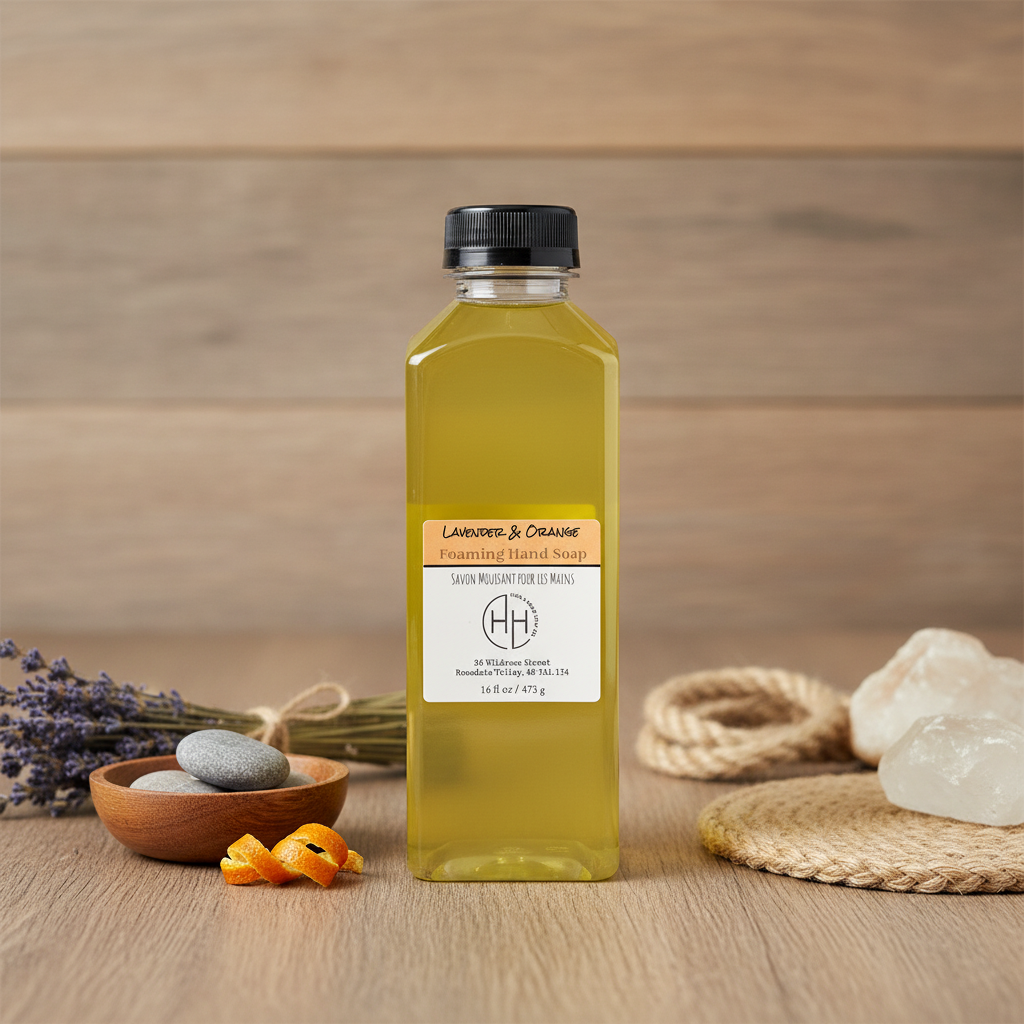 Lavender & Orange Foaming Hand Soap - 16oz Bottle with Rustic Props