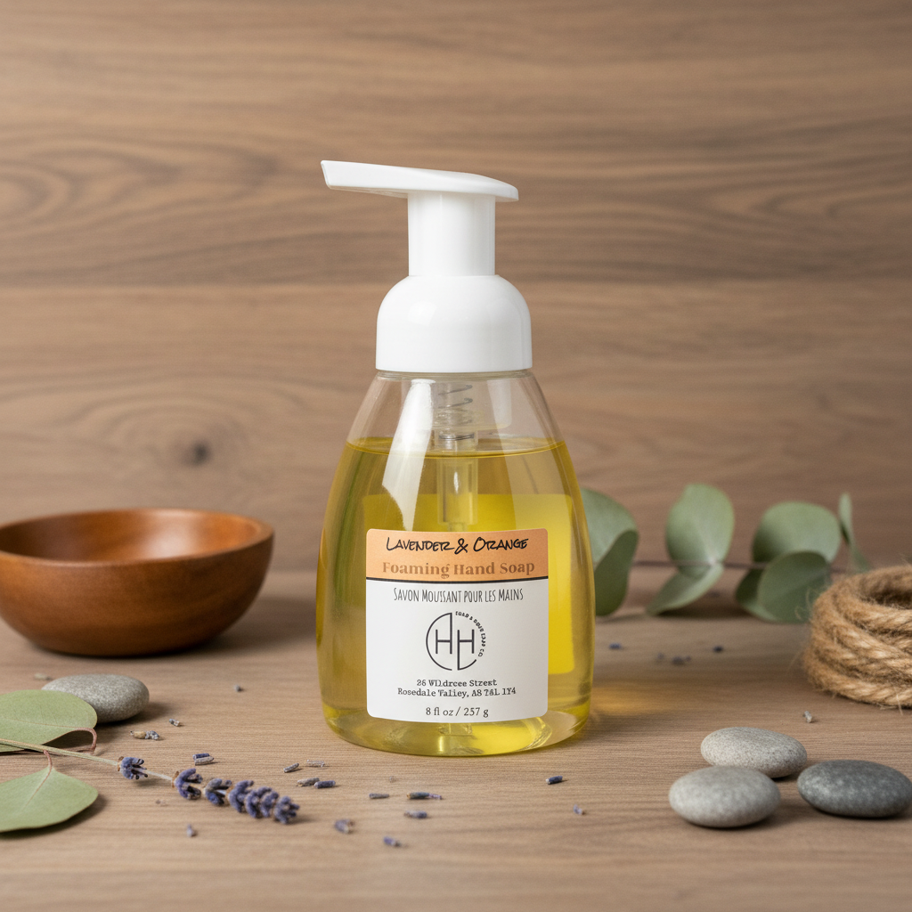 Lavender & Orange Foaming Hand Soap - 8oz Pump Bottle with Rustic Props