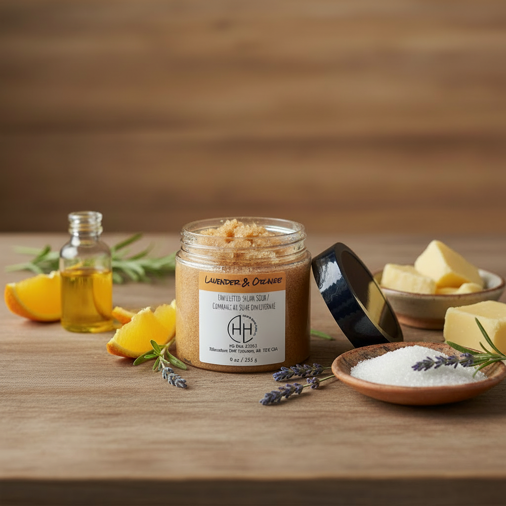Lavender & Orange Sugar Scrub open - no apricot