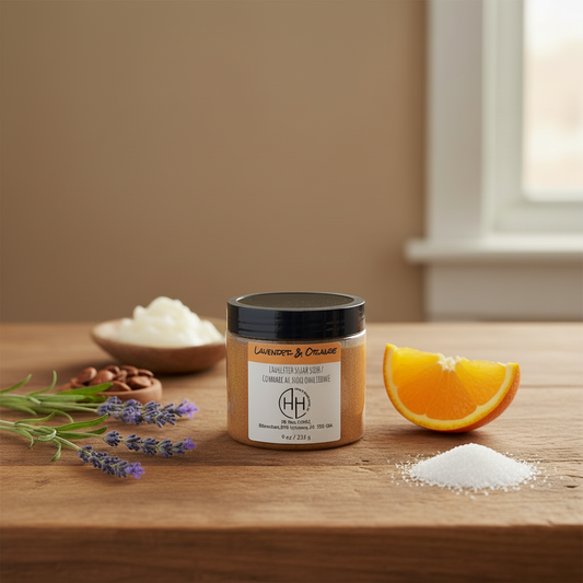 Lavender & Orange Sugar Scrub with Rustic Background