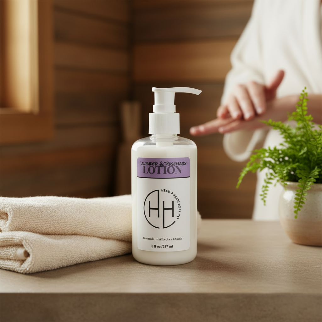 Lavender & Rosemary Lotion - Bathroom Setting