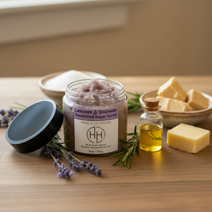 Lavender & Rosemary Sugar Scrub open - no almonds