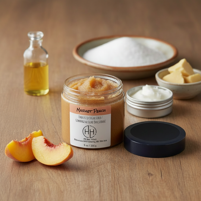 Market Peach Sugar Scrub open - no dried fruit