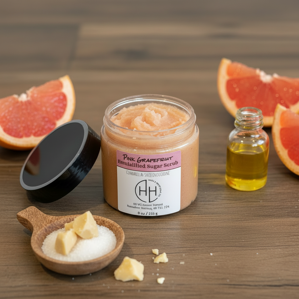 Pink Grapefruit Sugar Scrub open - no large butter blocks