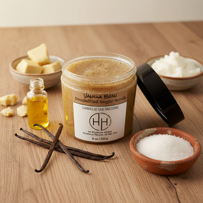Vanilla Bean Sugar Scrub open - with label